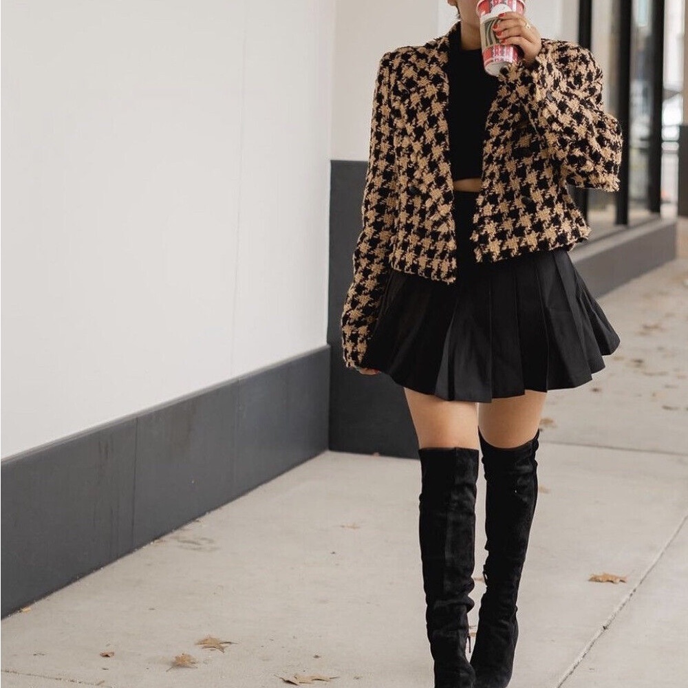 Zara Checkered Tweed Cropped Jacket